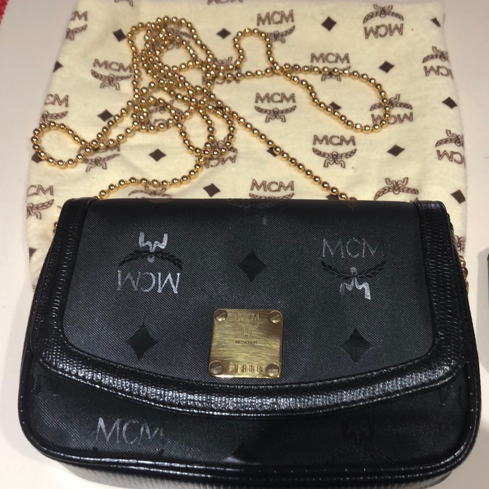 MCM canvas and leather small crossbody bag